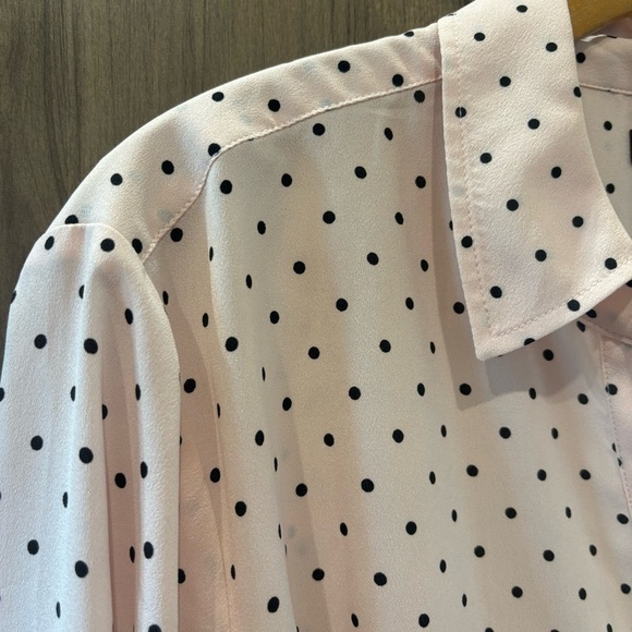Talbots Woman 2X Button Top Pink Black Polka Dot Long Roll Tab Sleeves - Picture 3 of 11